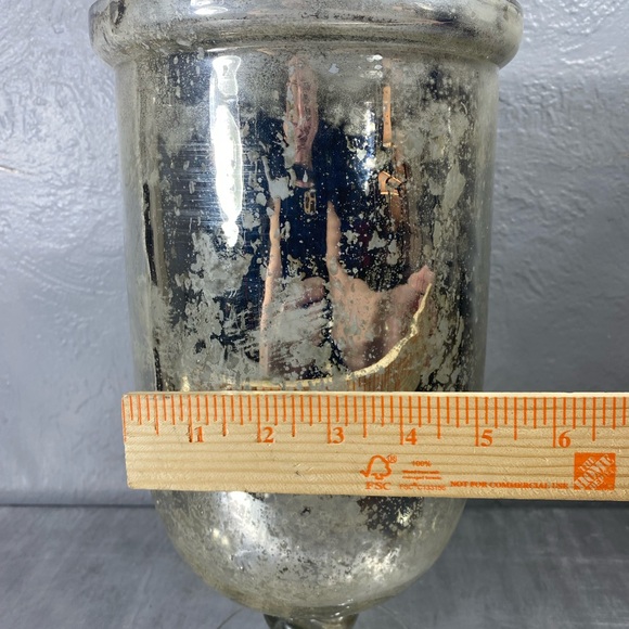 13” Silver Distressed Mercury-glass hurricane Candle Lamp - Picture 11 of 12